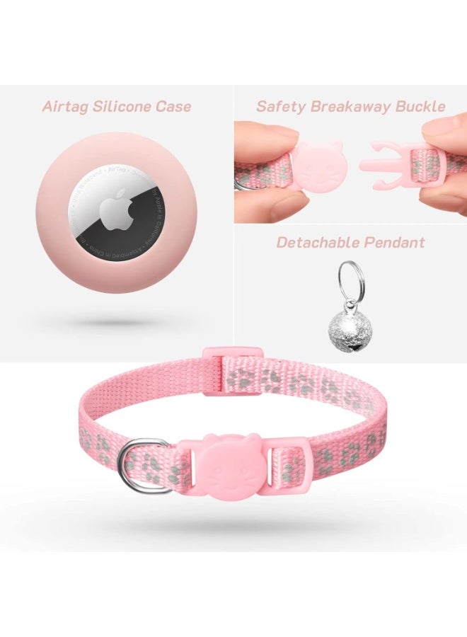 2Pack Airtag Cat Collar Breakaway with Bell,Reflective Kitten Collar with Apple Airtag Cat Collar Holder,Adjustable 7-12In,Safety Buckle for Girl Boy Cats,Pet Supplies,Accessories,Gifts (Pink) - Image 2